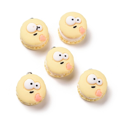 Opaque Resin Pendants, with Platinum Tone Iron Loops, Biscuit with Expression