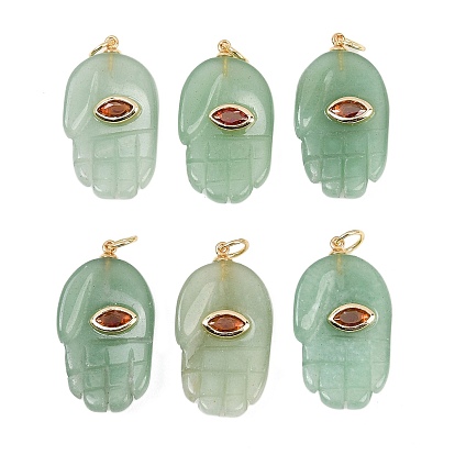 Естественный зеленый авантюрин подвески, Религиозные подвески в виде руки Хамса с фурнитурой из микрофибры и латунных элементов., реальный 18 k позолоченный, долговечный, стойки покрытие, без кадмия и без свинца