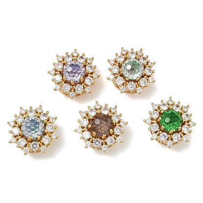 Латунные микро проложить кубического циркония бусы, плоско-круглые, реальный 18 k позолоченный