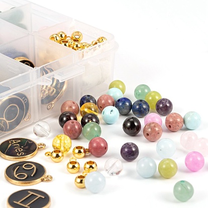 DIY Birthstone Bracelets Jewelry Making Kits, Including Gemstone, 304 Stainless Steel Tube Bails and Constellation Alloy Enamel Pendants