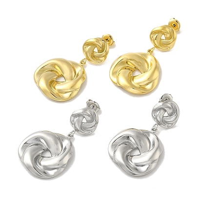 304 Stainless Steel Stud Earrings, Twist Flat Round