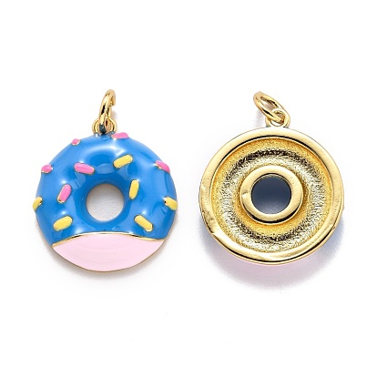 Brass Pendants, Long-Lasting Plated, with Enamel, Donut
