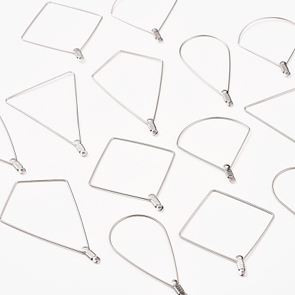 304 Stainless Steel Wire Pendants, Hoop Earring Findings, Teardrop & Kite & Rhombus & Fan & Triangle