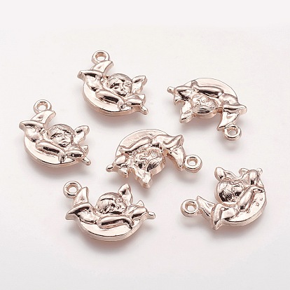 Nickel Free & Lead Free Golden Alloy Pendants, Long-Lasting Plated, Angel and Moon, 23x21x3mm, Hole: 1.5mm