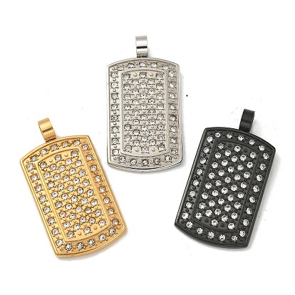 304 подвески-бирки из нержавеющей стали со стразами, прямоугольный шарм