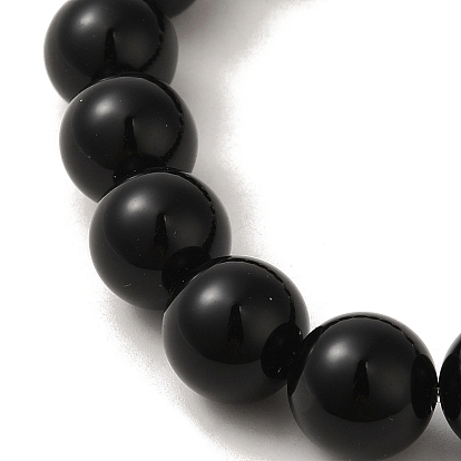Natural Pearl & Obsidian & Brass Round Stretch Bracelets