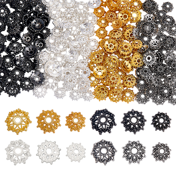 200Pcs 12 Styles Tibetan Style Alloy Spacer Bead Cap, Flower