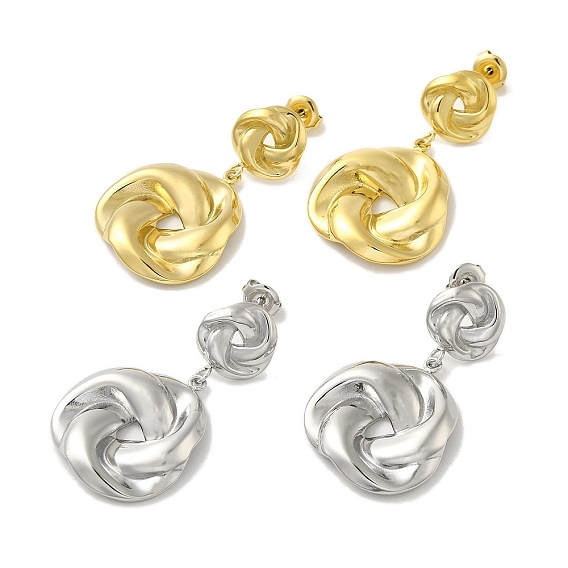 304 Stainless Steel Stud Earrings, Twist Flat Round