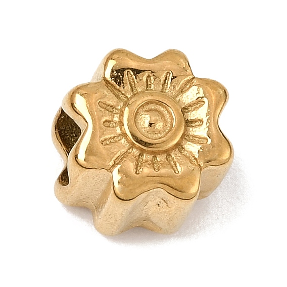 304 Stainless Steel European Beads, Large Hole Beads, Flower