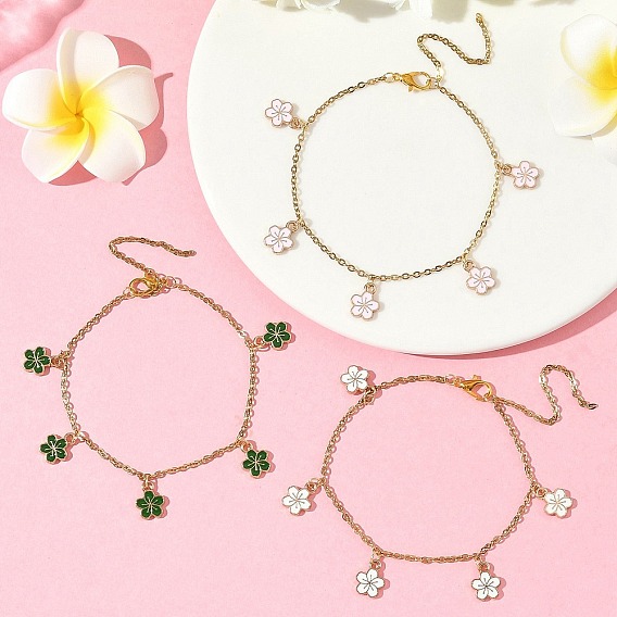 Браслеты с подвесками из цветочного сплава и эмали, 304 наборы браслетов-цепочек из нержавеющей стали для женщин