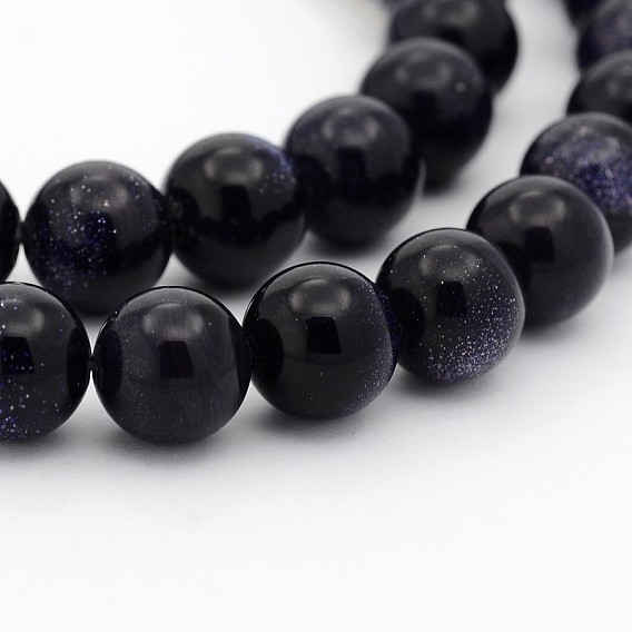 Synthetic Blue Goldstone Round Bead Strands