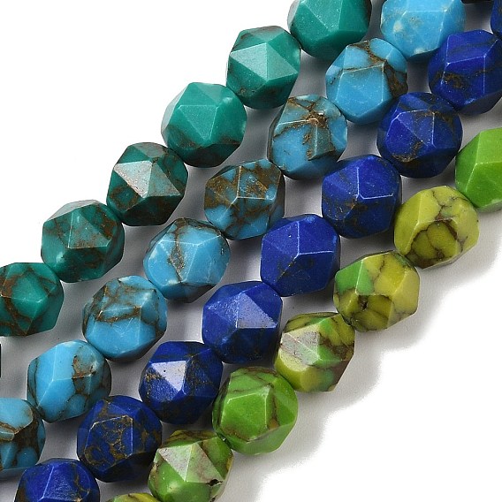 Синтетическая золотая линия бирюзовые бусы пряди, окрашенные, звезды вырезать круглые бусы, граненые