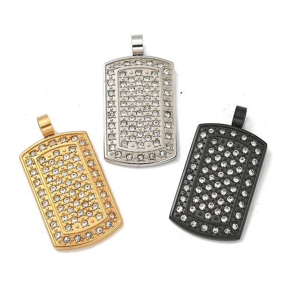 304 подвески-бирки из нержавеющей стали со стразами, прямоугольный шарм