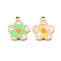 Brass Enamel Pendants, Flower Charms, Real 18K Gold Plated