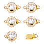 5 Sets Brass Cubic Zirconia Box Clasps, Cadmium Free & Nickel Free & Lead Free, Flat Round