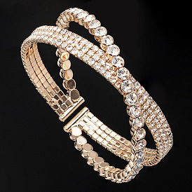 Sparkling Diamond Cutout Cuff Bracelet - Elegant Crossed Bangle for Women