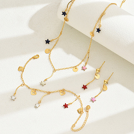 Colorful Star Sweet French Style Jewelry Set for Women, Brass Bracelets & Earrings & Necklaces Set