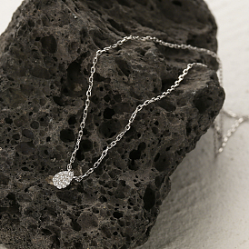 925 Sterling Silver Micro Pave Clear Cubic Zirconia Teardrop Geometric Pendant Necklaces for Women, Rhodium Plated
