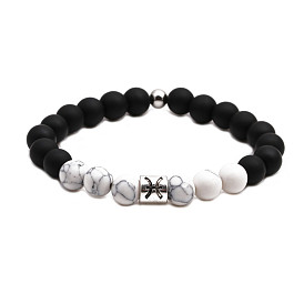 Zodiac Couple Bracelet Set - White Howlite Beads with Black Matte Finish, DIY Men Women Lovers Jewelry