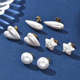 304 серьги-гвоздики из пластика и нержавеющей стали с имитацией жемчуга, ионное покрытие (ip), золотые