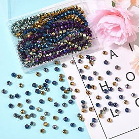 6 пряди 6 цвета гальваника прозрачные стеклянные бусины пряди, полное покрытие, граненые, рондель