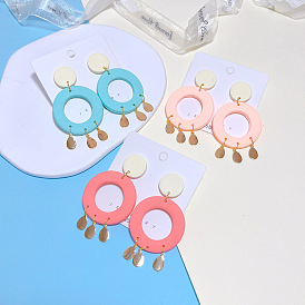  Fashionable personalized earrings soft clay hollow circle earrings women's tassel geometric earrings