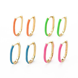 Серьги-кольца Huggie из латуни с эмалью, без кадмия, без никеля и без свинца, овальные, реальный 16 k позолоченный