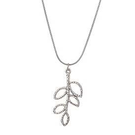 Leaf Alloy Pendant Necklaces,  304 Stainless Steel Snake Chain Necklace