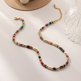Богемное красочное ожерелье из камня из бисера, жемчужная цепочка ручной работы на ключице - винтажный стиль, персонализированный.