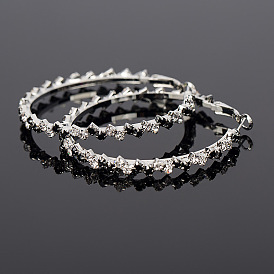 Stylish Black and White Diamond Hoop Earrings with Full Rhinestone C-Shape Design