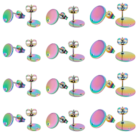 24 шт. 3 стильное ионное покрытие (ip) 304 выводы серьги-гвоздики из нержавеющей стали, с отверстием и ушными гайками / серьгами сзади, плоско-круглые