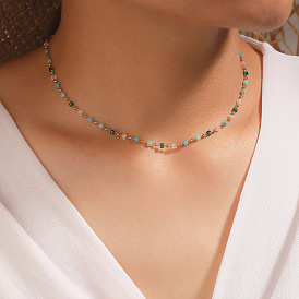 Collier de perles rondes en perles vertes - bijoux européens et américains simples et polyvalents.
