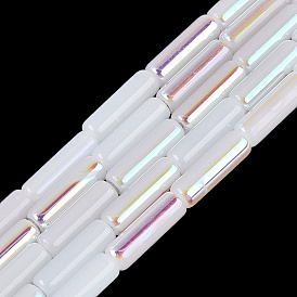 Electroplate Imitation Jade Glass Beads Strands, Tube, Rainbow Plated, Half Plated