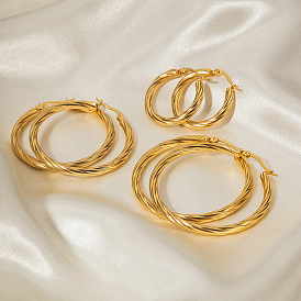 18K Gold Stainless Steel Cable Pattern Earrings for Women, Non-Fading Titanium Steel Hoop Earrings