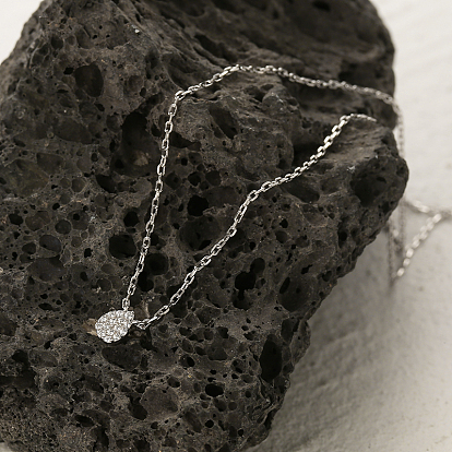 925 Sterling Silver Micro Pave Clear Cubic Zirconia Teardrop Geometric Pendant Necklaces for Women, Rhodium Plated