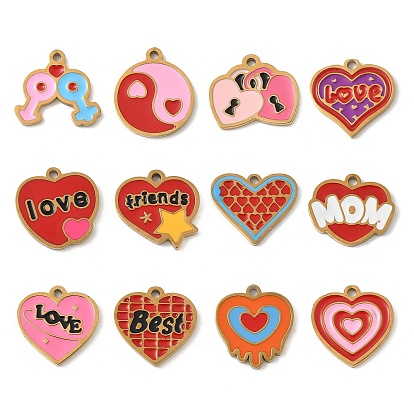 День матери 304 эмалированные подвески из нержавеющей стали, реальный 18 k позолоченный, Сердце со словом мама-оберег