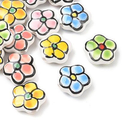 Handmade Porcelain Beads, Hand Painted, Famille Rose Porcelain, Flower