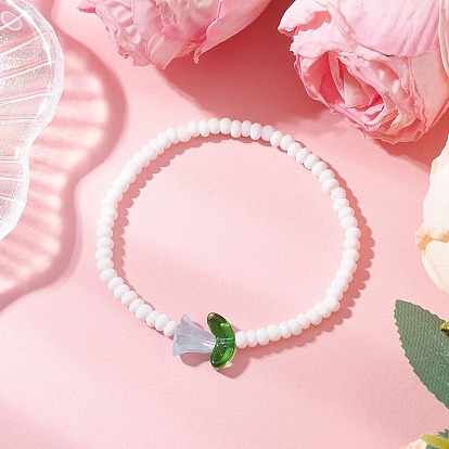 Стеклянные бусины эластичные браслеты для женщин, тюльпан, со стеклянным цветком