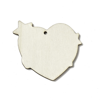 Father's Day Single Face Printed Aspen Wood Pendants, Heart with Word I Love You Dad Charm