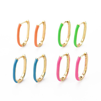 Серьги-кольца Huggie из латуни с эмалью, без кадмия, без никеля и без свинца, овальные, реальный 16 k позолоченный