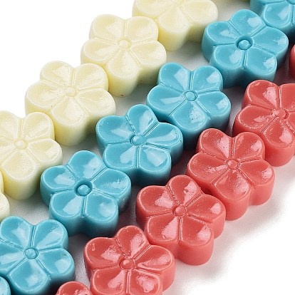 Нити резных бусин из синтетического коралла, окрашенные, 5-лепестков цветка