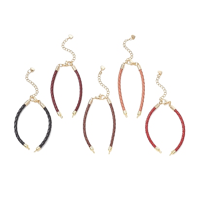 3мм круглый плетеный кожаный браслет, с 304 цепями на концах из нержавеющей стали, золотые