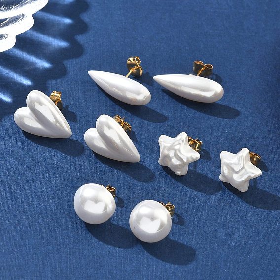 304 серьги-гвоздики из пластика и нержавеющей стали с имитацией жемчуга, ионное покрытие (ip), золотые