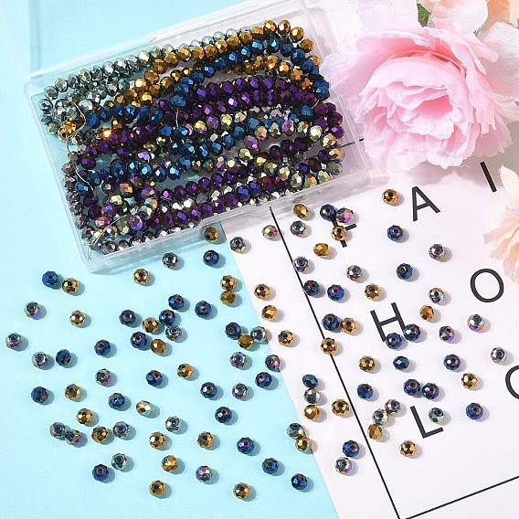 6 пряди 6 цвета гальваника прозрачные стеклянные бусины пряди, полное покрытие, граненые, рондель