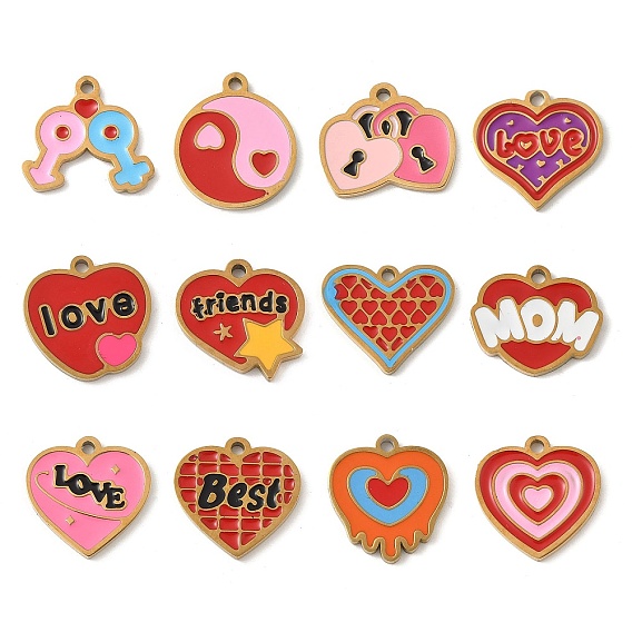День матери 304 эмалированные подвески из нержавеющей стали, реальный 18 k позолоченный, Сердце со словом мама-оберег