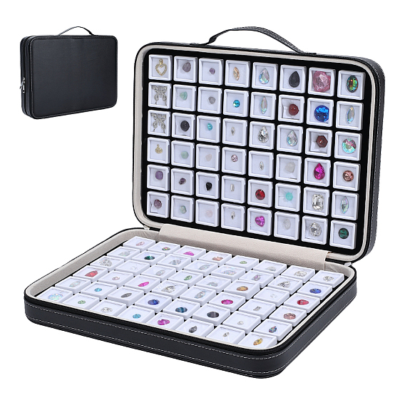 Органайзеры для бриллиантов из искусственной кожи, в комплекте 96небольшие квадратные пластиковые чехлы из АБС-пластика и 1ткань, откидные крышки и губка, для драгоценных камней, алмаз