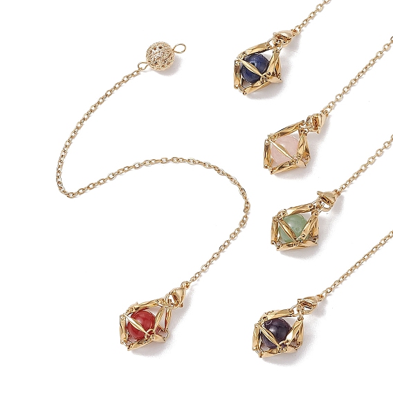 Сумочка-цепочка из нержавеющей стали в стиле макраме, круглая из натурального ляпис-лазури, аметиста, зеленого авантюрина, сердолика и розового кварца, держатель для биолокационных маятников