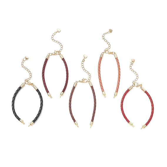 3мм круглый плетеный кожаный браслет, с 304 цепями на концах из нержавеющей стали, золотые