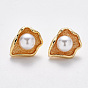 Brass Stud Earring Findings, with Loop,  ABS Plastic Imitation Pearl and Stainless Steel Pins, Nickel Free, Real 18K Gold Plated
