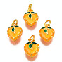 Alloy Enamel Charms, Cadmium Free & Lead Free, with Jump Rings, Matte Gold Color, Strawberry